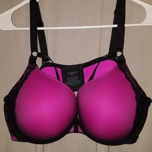 Torrid black and pink strappy fishnet bra